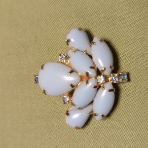 Antique Milk Glass Rhinestone Estate Brooch